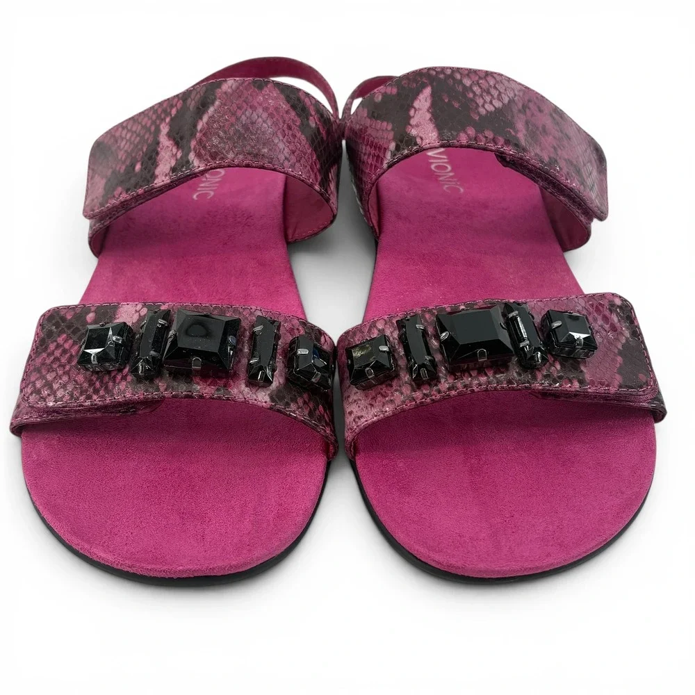 Vionic Magenta Snakeskin Gemstone Embellished Backstrap Sandals Women's Size 9 - Picture 6 of 10